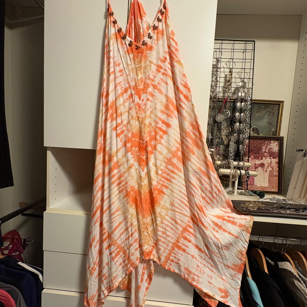 Tie-dye, orange, beachy cover-up/sundress